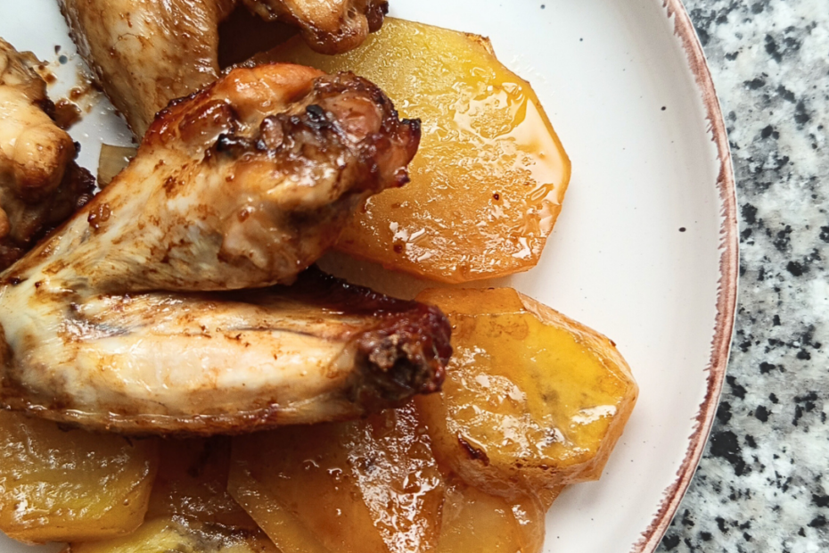 alitas de pollo con miel, mostaza y aove